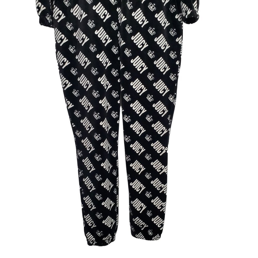 Juicy Couture Size L Jumpsuit Hoodie Velour Jogger Zip Up Pockets Logo Print Y2K - Picture 8 of 15